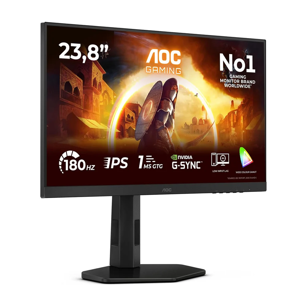 AOC Gaming Moniteur 24G4X 24 pouce 180Hz Fast IPS Dalle, 1ms GtG, HDR10, G-Sync Compatible, Ajustable en hauteur, Haut-parleurs, (1920x1080 HDMI 2x 2.0 ) Noir