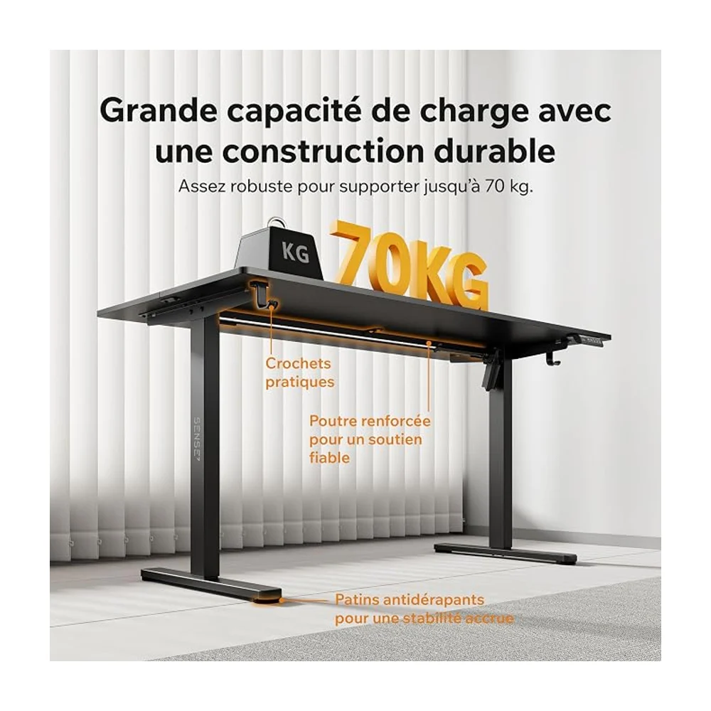 Bureau Gaming Électrique Noir 120 x 60 cm Réglable en Hauteur 70 kg - 3