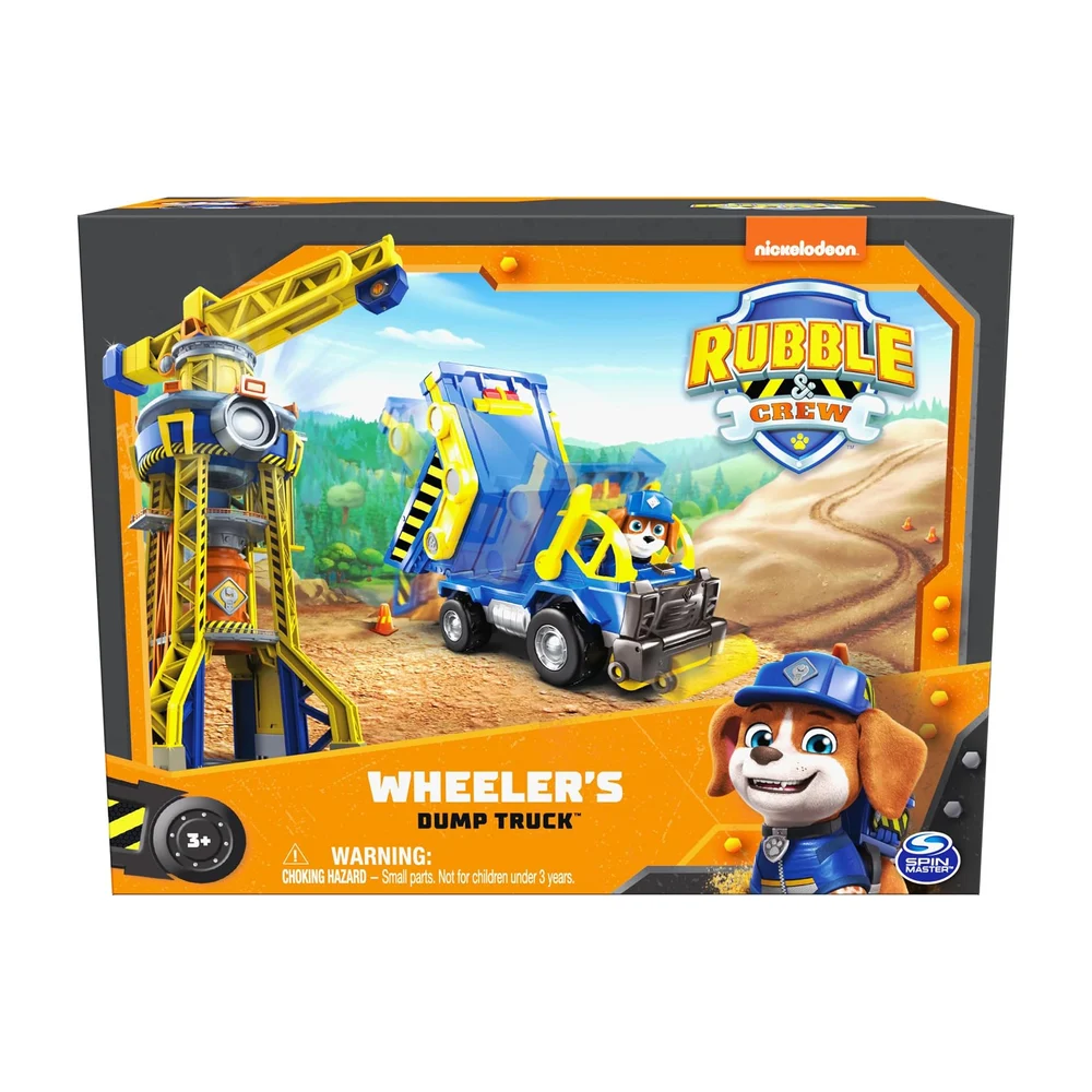 Camion Rubble & Crew – Camion-benne de Wheeler (jouet de construction et figurine à collectionner) Rouleau mobile, benne basculante, figurine articulée de Wheeler, jeu de construction et d'imagination ; jouet pour garçons et filles dès 3 ans.