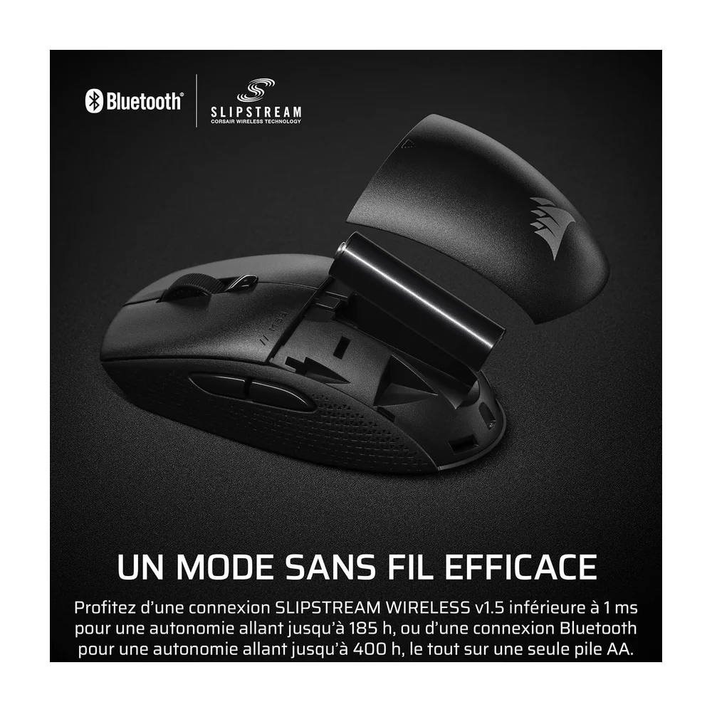 Corsair M55 Wireless Souris de Jeu FPS Légère – Noir 2.4GHz & Bluetooth, 24 000 DPI, 185 Heures D'autonomie, Six Boutons Programmables, Poignées Latérales Texturées - 2