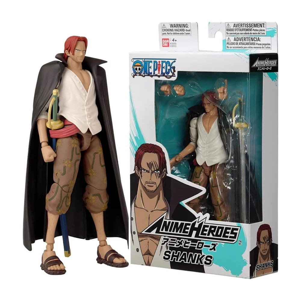 Figurine Anime Heroes One Piece – Shanks – Figurine articulée avec bras et visages interchangeables – Gamme de figurines Bandai One Piece (jouets de pirates) – 17 cm