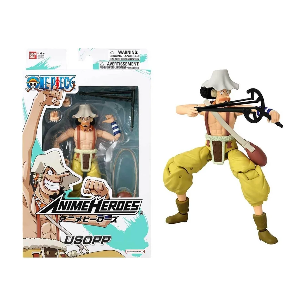 Figurine BANDAI Anime Heroes One Piece – Usopp (17 cm), figurine articulée avec accessoires supplémentaires, gamme de figurines One Piece, cadeau idéal pour les fans d'anime (37005)