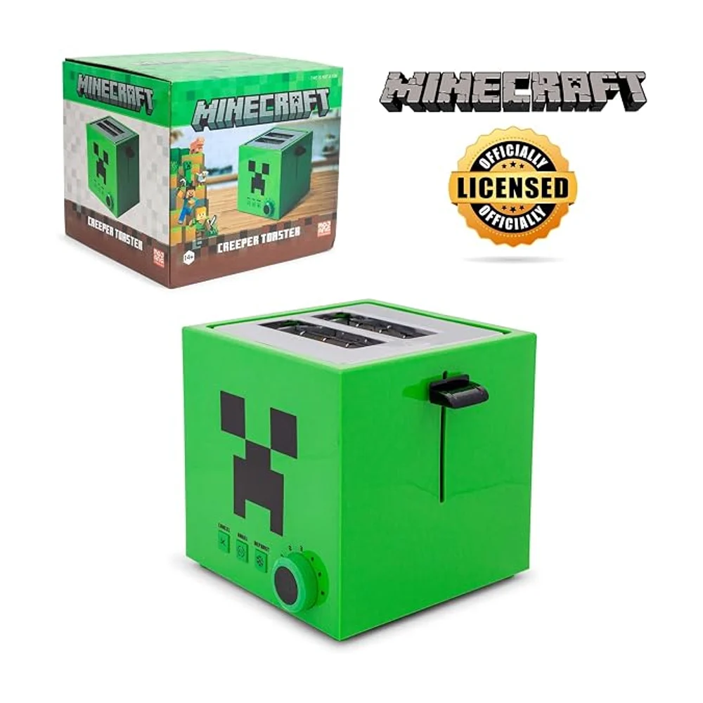 Grille-pain Minecraft Creeper vert 2 tranches pour bagels, gaufres et pains | 6 programmes avec fonction décongélation