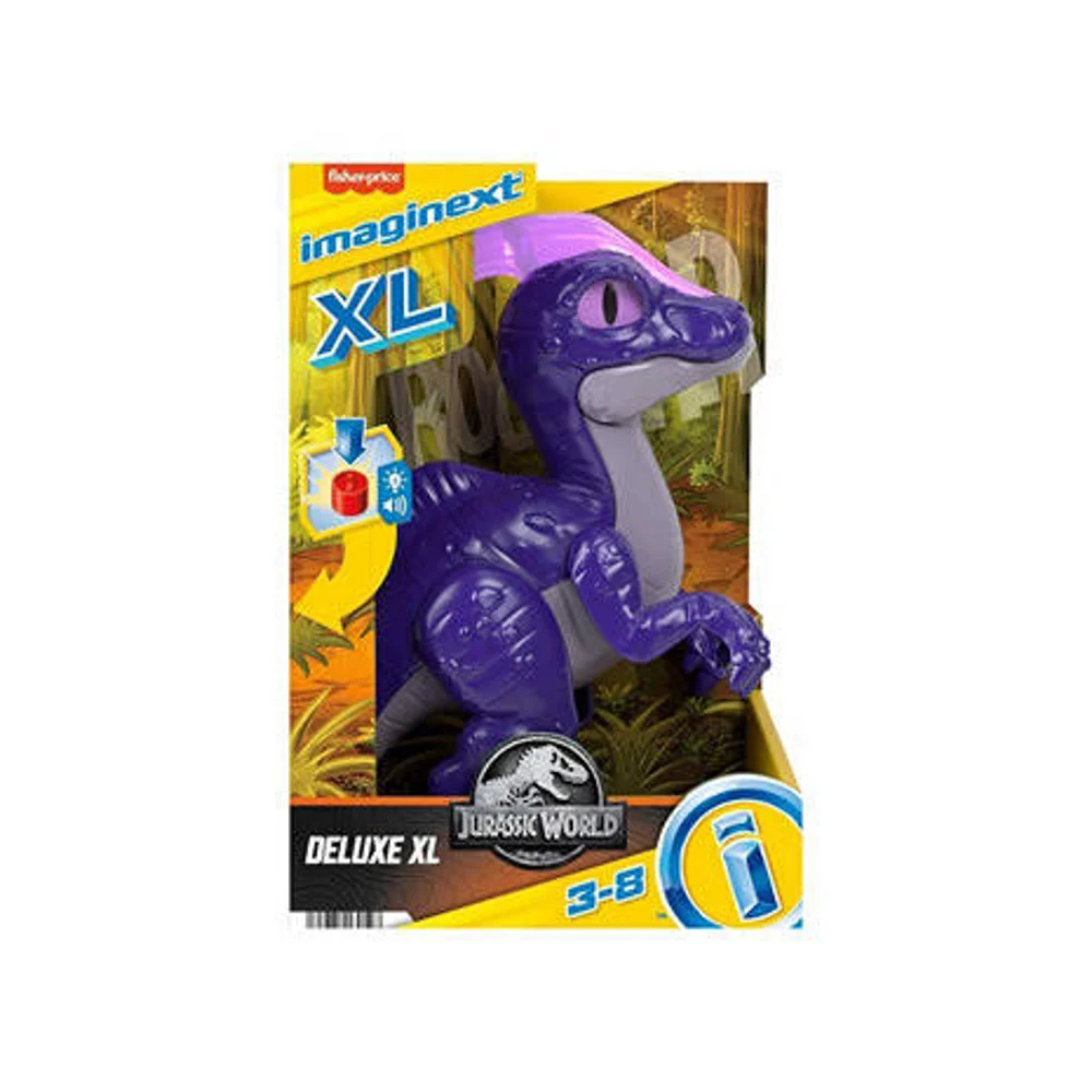 Imaginext Fisher-Price HML43 Jurassic World Jouet dinosaure de luxe Parasaurolophus XL 25,4 cm avec effets lumineux et sonores pour enfants 