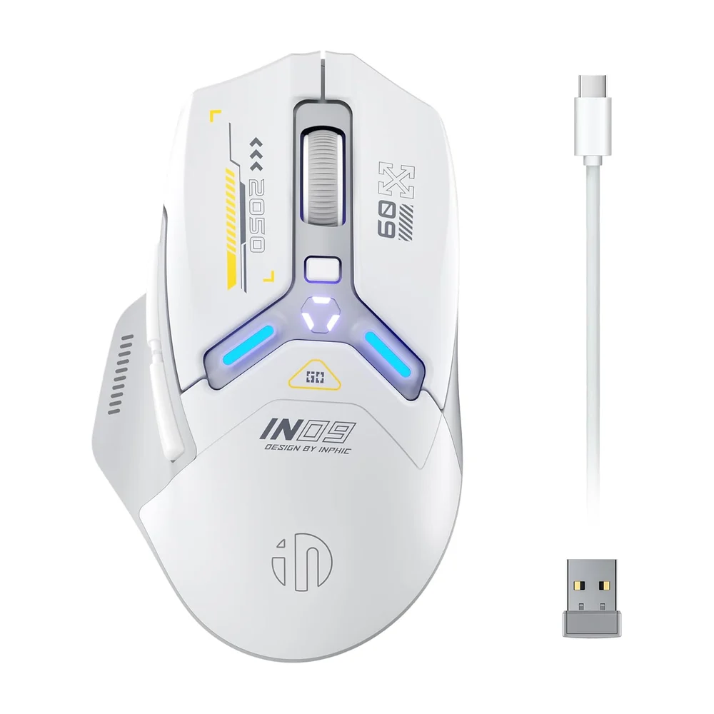 inphic IN9 Souris Gamer sans Fil/Bluetooth/Filaire, 10000 DPI