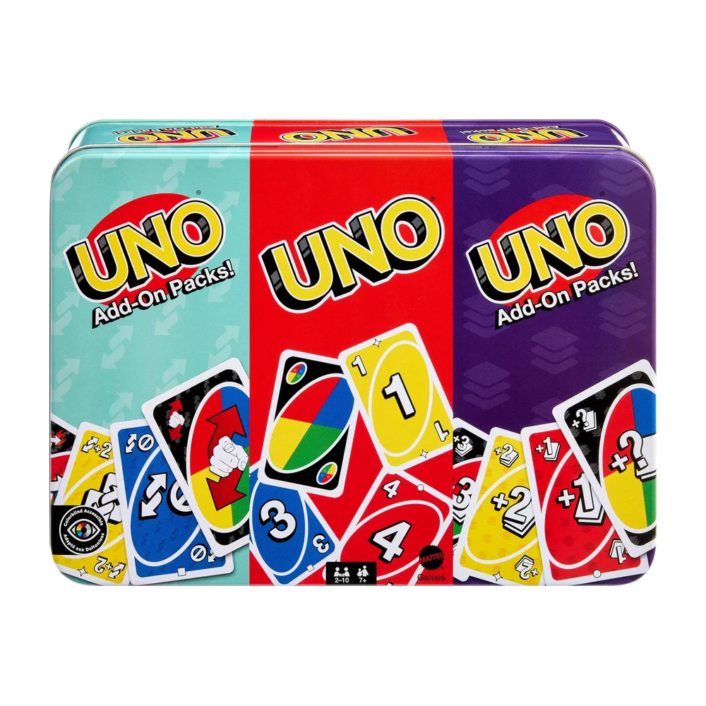 Jeu de cartes UNO de Mattel Games avec 2 extensions et une boîte collector pour des soirées jeux en famille ou entre amis