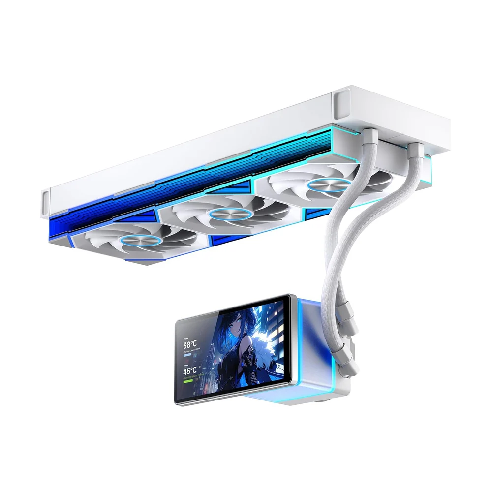 Jungle Leopard ProFlow 360mm Aio Water Cooling with 5.5-Inch LCD Magnetic Screen Display, All-in-One ARGB 2000RPM PWM Infinity Fan, for AM4/AM5 & LGA1851/1700 (WH)