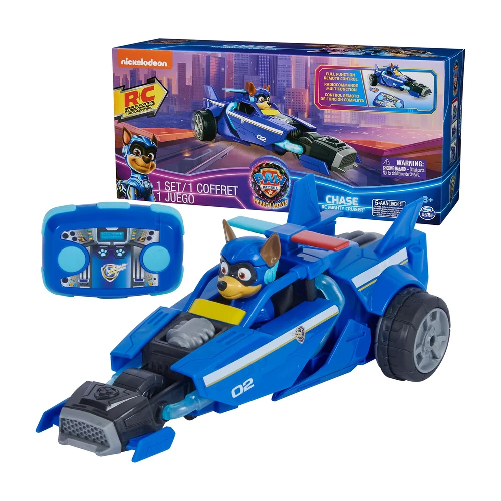 La Pat'Patrouille : La Super Patrouille, le Film – Voiture télécommandée avec figurine moulée de Chase (Super Chiot), jouet pour garçons et filles dès 3 ans