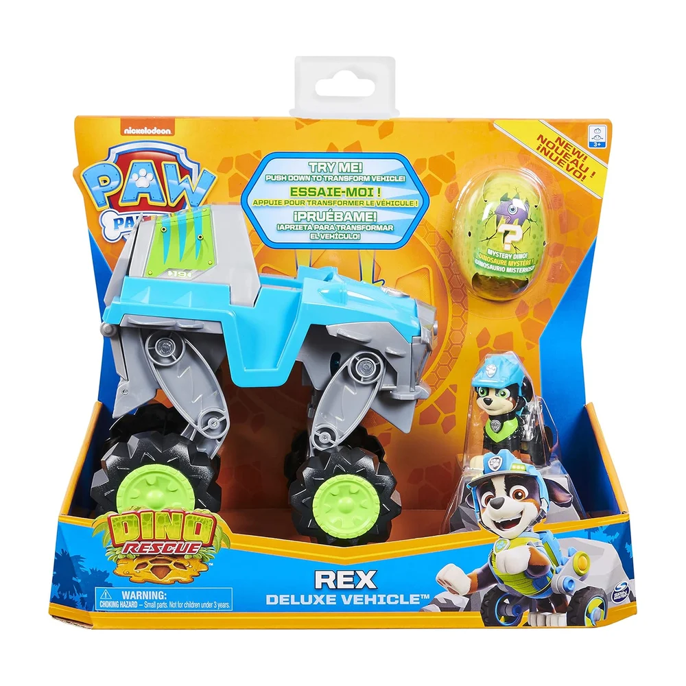 LA PAT' PATROUILLE - VÉHICULE + FIGURINE DELUXE REX DINO RESCUE - Coffret Véhicule Deluxe Avec 1 Figurine Rex Et 1 Figurine Dinosaure Mystère - Paw Patrol - 6059329 - Jouet Enfant 3 Ans et +