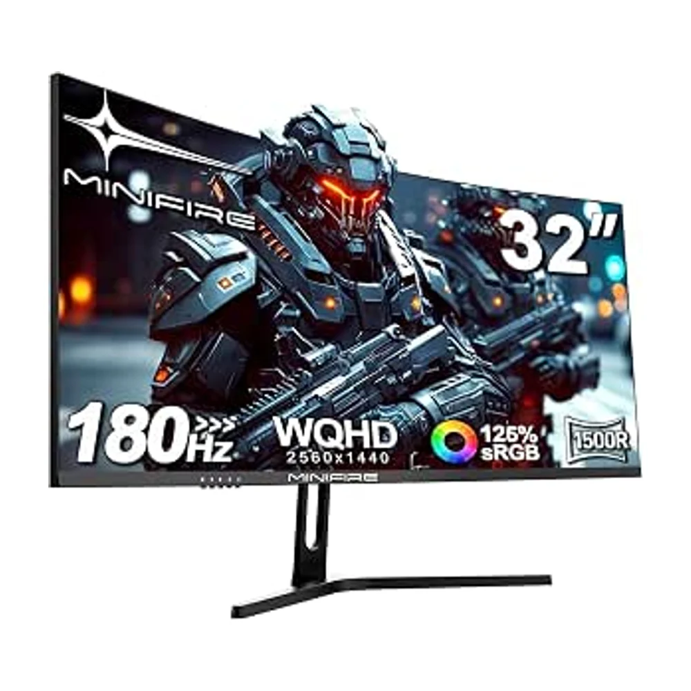 Minifire 32" Écran Gamer Incurvé QHD 2560x1440 180Hz, 1ms MPRT, 1500R, Adaptive Sync, sRGB 120%, HDR, 2X HDMI 2.0 & 2X DP 1.2, VESA 75x75 – MFG32C3Q