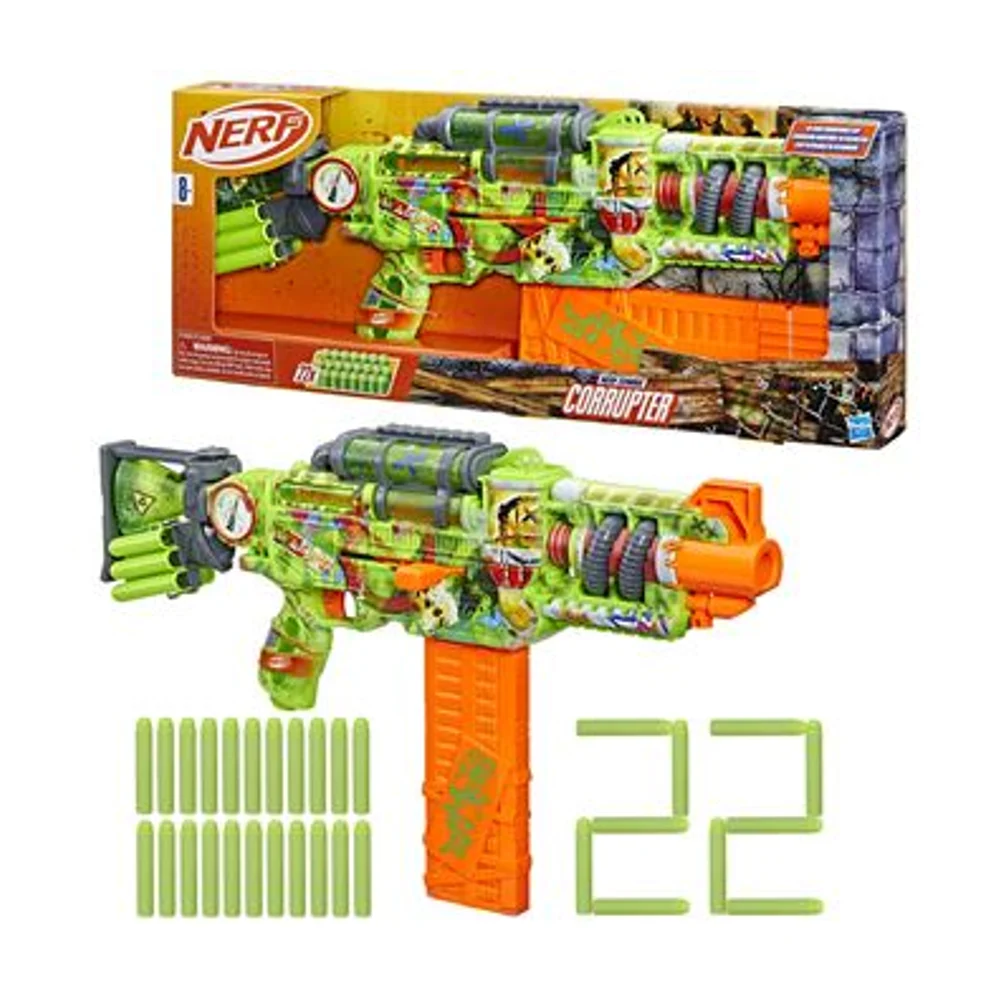 Nerf Zombie Corrupter Dart Blaster, 22 fléchettes Nerf Elite, 18 Pinces de fléchettes, Rangement de fléchettes, Action Boulon, Jeux de Plein air, à partir de 8 Ans - 2