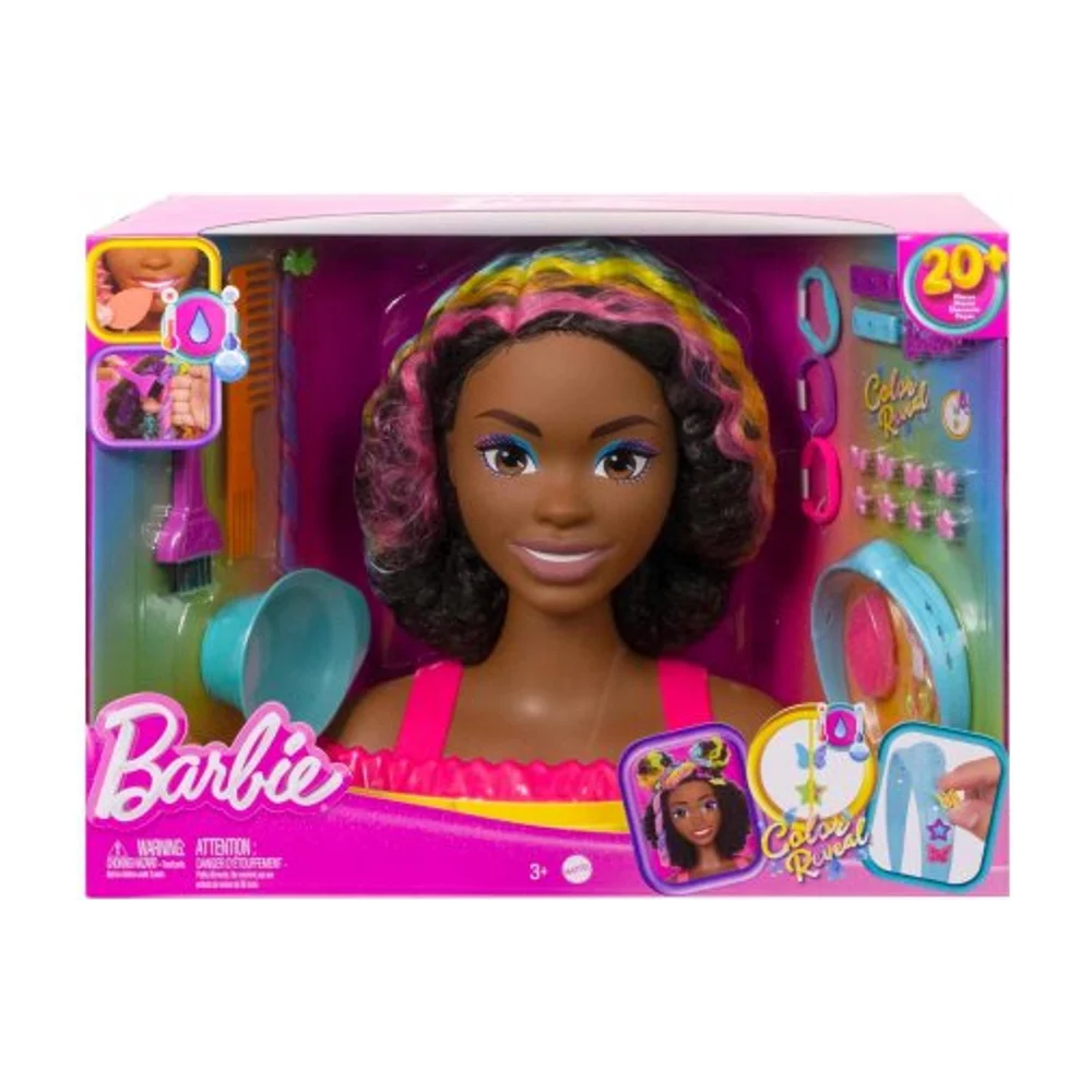 Tête à coiffer métisse noire Barbie mèches arc en ciel 22 pièces
