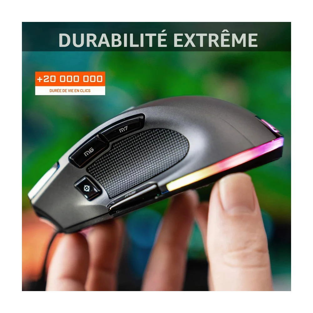 The G-Lab Kult Nitrogen Neutron Souris Gamer Filaire Haute Précision - Capteur Optique 7200 DPI, RGB, 9 Boutons Programmables, Ultra Légère, Idéale MOBA/FPS - Compatible PC/PS4/Xbox One - Noire - 2
