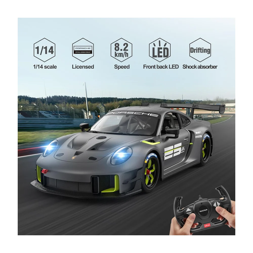 Voiture télécommandée RASTAR (échelle 1/14) – Porsche 911 GT2 RS Clubsport 25 – Gris, 2,4 GHz – Jouet Porsche pour enfants - 2
